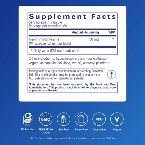Miniatura 2 de Pure Encapsulations Pycnogenol (extracto de corteza de pino) 50 mg Suplemento hipoalergénico para apoyar la función cognitiva y la salud