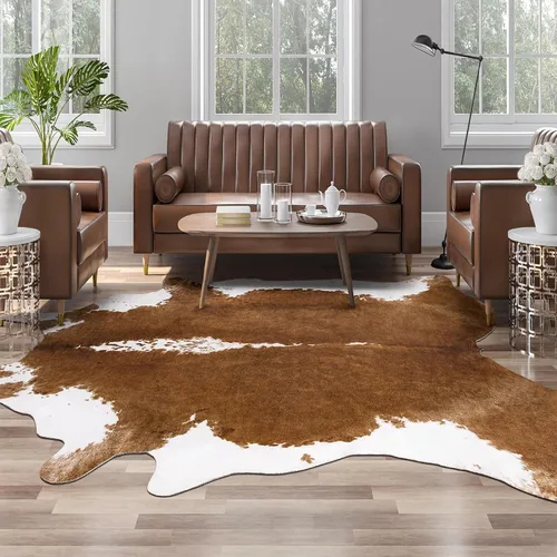 Miniatura 13 de Alfombra de piel de vaca sintética AROGAN, alfombra premium con estampado de vaca para decoración occidental boho, piel de vaca para dormitorio