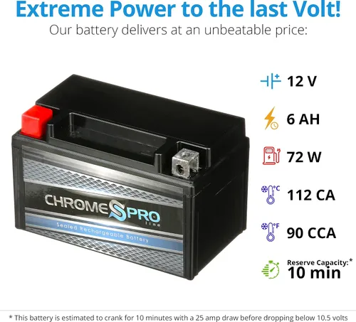 Miniatura 3 de Chrome S Pro YTX7A-BS Batería de 12V 7Ah libre de mantenimiento, reemplazo para ATV, motocicleta, motos acuáticas, patinete, UTV y más - Terminal
