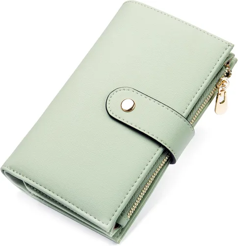 Miniatura 24 de yiijay Cartera para mujer con bloqueo RFID, de cuero vegano, triple pliegue, tarjetero para tarjetas de crédito, cartera de viaje con soporte