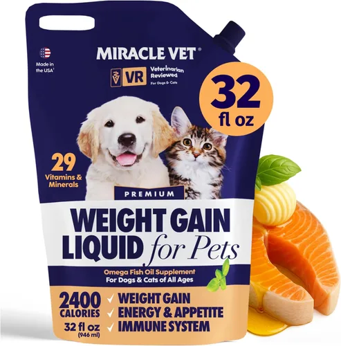 MIRACLE VET Ganador de peso alto en calorías para perros y gatos - Suplemento nutricional multivitamínico en gel, aceite de pescado Omega, calcio,