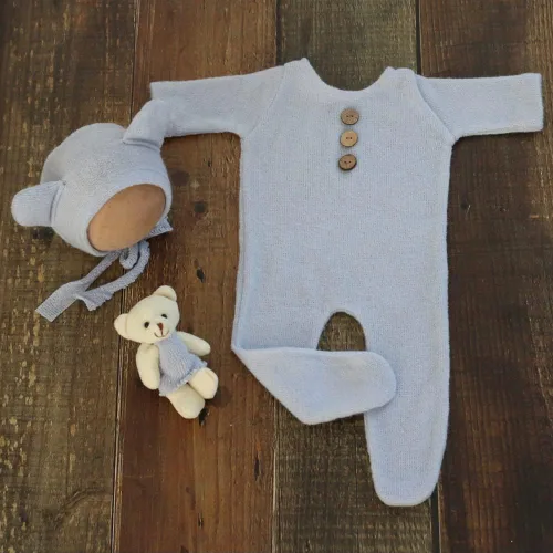 Miniatura 3 de Zeroest Traje de fotografía para recién nacido, accesorios para sesión de fotos de bebé, accesorios de oso para fotos de bebé recién nacido, Azul
