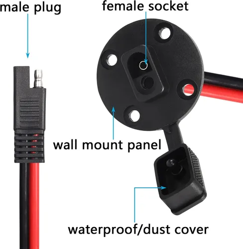 Miniatura 2 de CERRXIAN Cable solar de panel de montaje empotrado SAE de 1.0 ft 10 awg y cable de extensión de puerto de pared lateral SAE a SAE de conexión rápida