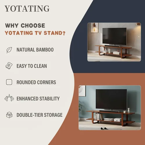 Miniatura 4 de Soporte de TV para televisores de 65 pulgadas, consola de TV grande con estante de almacenamiento, soporte de TV moderno para sala de estar, Nogal
