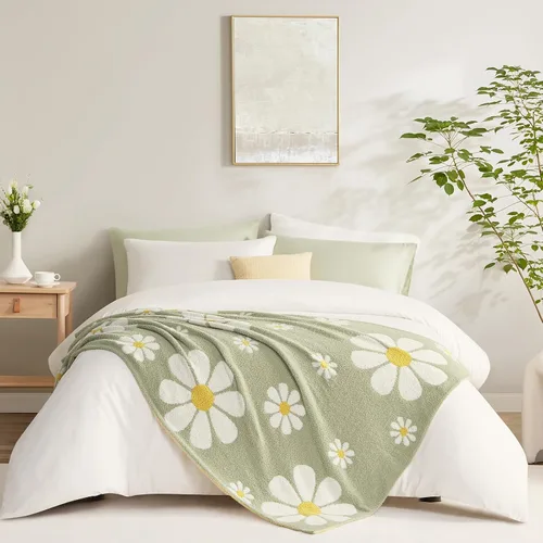 Miniatura 2 de Snuggle Sac Manta de flores de primavera para sofá, de microfibra mullida y cálida para invierno, manta floral de margaritas, lindas mantas