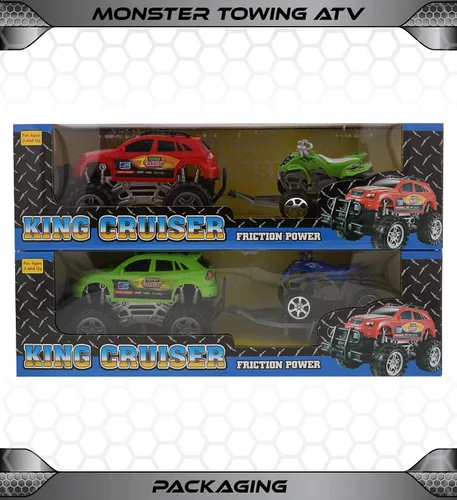 Miniatura 5 de Mozlly Camiones monstruo accionados por fricción con remolques SUV ATV – 2 juegos de camiones monstruo juguetes con gancho extraíble ATV remolques