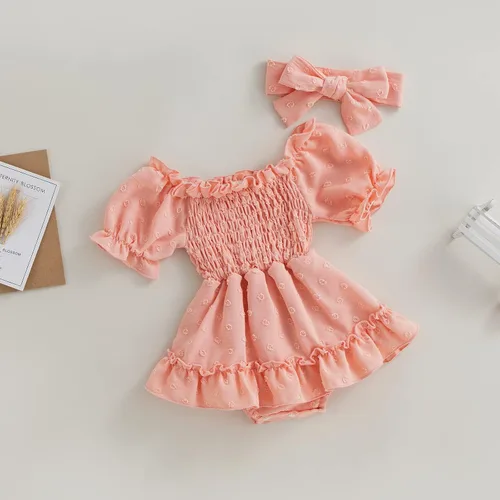 Miniatura 36 de Mameluco de verano para niña, sin mangas, vintage, con burbujas, vestido de mameluco lindo y diadema