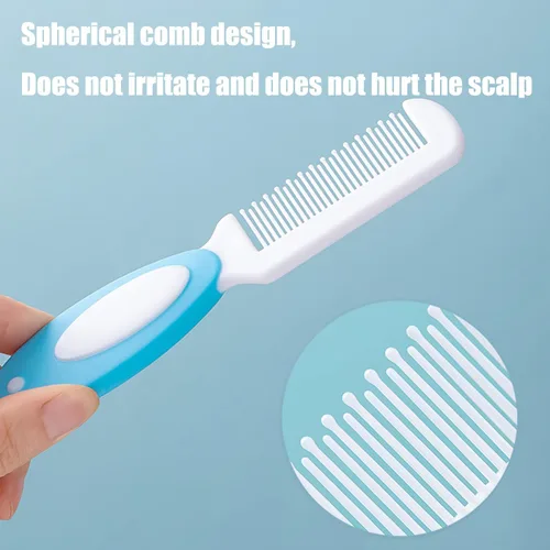 Miniatura 3 de Cepillo para cabello de bebé, cepillo para costra láctea, peine para cabello de bebé, set de cepillo y peine para cabello de bebé para recién Azul