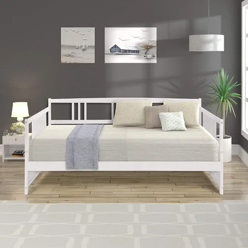 Miniatura 18 de Flieks Sofá cama de madera de tamaño individual, sofá cama multifuncional de madera maciza con soporte de 10 listones de madera (espresso)