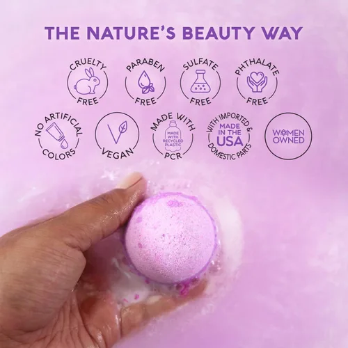 Miniatura 5 de Nature's Beauty Set de regalo de bomba de baño de manzanilla y lavanda - Bomba de spa relajante de lujo con vainilla + aroma cítrico hecha