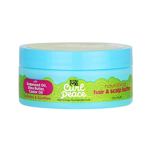 Just For Me Curl Peace - Mantequilla nutritiva para el cabello y el cuero cabelludo, hidrata y calma, contiene aceite de semilla de uva, manteca de