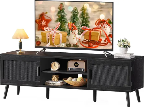 SUPERJARE Soporte de TV para TV de 65 pulgadas, centro de entretenimiento con estante ajustable, consola de TV con 2 gabinetes, consola multimedia,