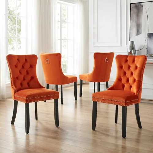 Miniatura 16 de Velvet Dining Chairs Set of 2, Tufted High Chairs with Nailhead Trim, Pull Ring, Black Solid Wood Legs, Elegant Upholstered Accent Chairs for Dining