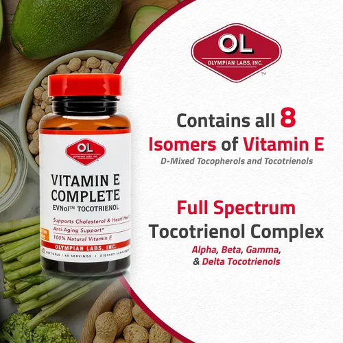 Miniatura 5 de Olympian Labs Vitamina E TOCOMIN COMPLETA, 200IU 60 cápsulas blandas, combate los radicales libres, apoya el cerebro, la piel y el cabello, 60