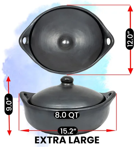 Miniatura 3 de Ancient Cookware, Cacerola ovalada de arcilla Chamba, extra grande, 7.5 cuartos de galón