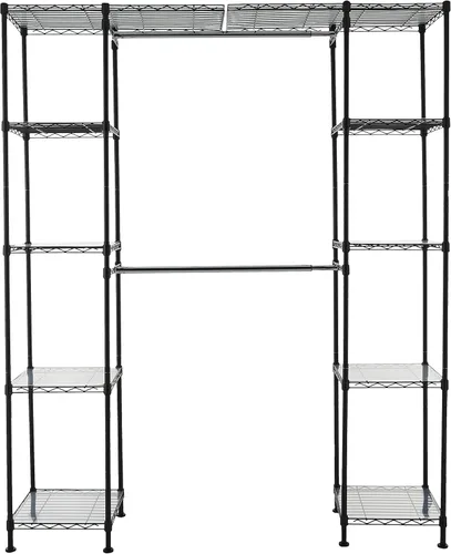 Miniatura 2 de AmazonBasics Armario colgante de metal expandible con estantes, color negro y 5 estantes ajustables, estantería de almacenamiento resistente