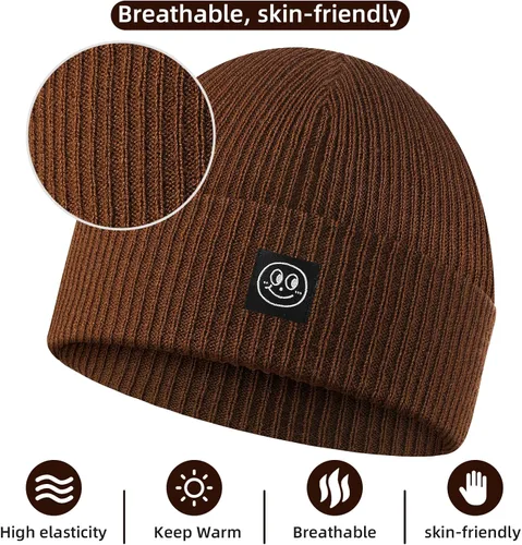 Miniatura 3 de Gorro para hombre con gorro de invierno con sonrisa, unisex, de punto, suave, cálido, con puños