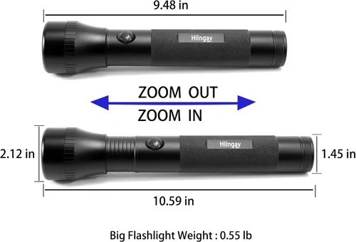 Miniatura 5 de Linternas LED Grandes de Batería D de 2 Celdas de Servicio Pesado, Linterna Antorcha de Aleación de Aluminio de Modo Único con Zoom, Linterna