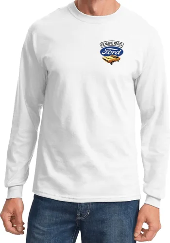 Ford Mustang - Camiseta de manga larga con estampado de bolsillo Blanco