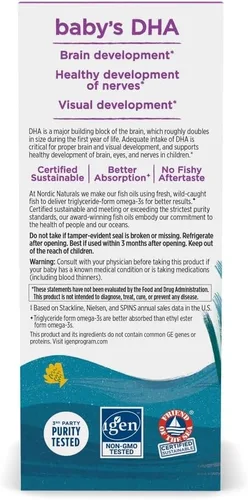 Miniatura 3 de Nordic Naturals Baby’s DHA, sin sabor - 2 oz - 1050 mg Omega-3 + 300 UI de vitamina D3 - Apoya el desarrollo del cerebro, la visión y el sistema