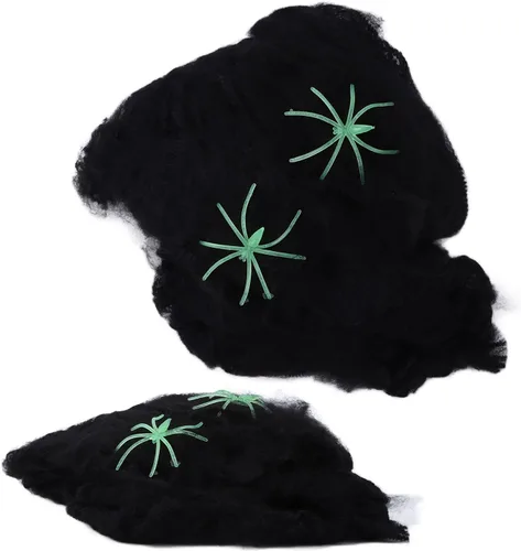 Miniatura 5 de GLOGLOW 5 piezas de telaraña de Halloween, decoración colorida de tela de araña elástica con arañas falsas para Halloween, suministros de fiesta