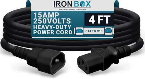 Miniatura 46 de IronBox Electric - Cable de Alimentación C14 a C13 de Servicio Pesado, 15A, 250V, Cable de Extensión para Computadora 14/3 AWG - Cables