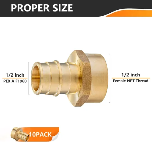 Miniatura 2 de HeSun Paquete de 10 accesorios Pex A, codo de oreja de expansión de 1/2 pulgada, rosca NPT hembra de 1/2 pulgada x expansión Pex A de 1/2 pulgada