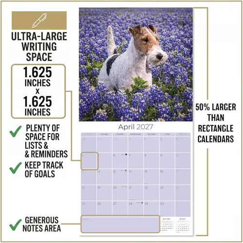 Miniatura 3 de Calendario 2025 2026 de Fox Terrier de Pelo Duro - Calendario mensual de pared de raza de perro, 12 x 24 pulgadas, abierto, papel grueso sin Fox
