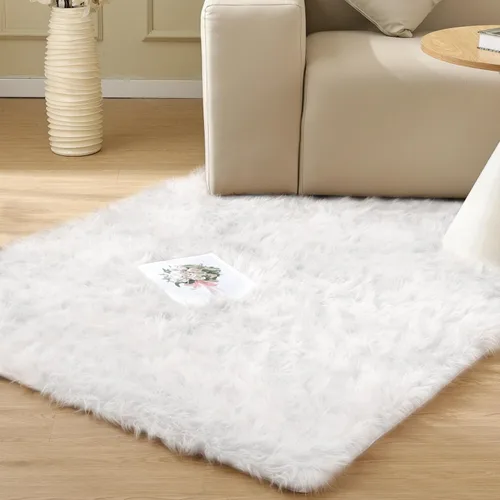 Miniatura 14 de ORINOVA Alfombras de pelo sintético lavable de color gris plateado claro para dormitorio, alfombra de felpa para sala de estar, alfombra