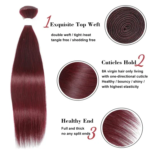 Miniatura 6 de REMY HAIR paquetes de cabello humano lacio 99J Borgoña paquetes 1 paquete 24 pulgadas 100% cabello humano Rojo granate 1 paquete
