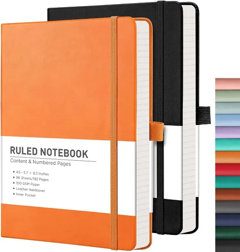 Miniatura 73 de RETTACY Cuaderno rayado, 2 paquetes, 192 páginas numeradas por paquete, tamaño A5 mediano (5.7 x 8.3 pulgadas), para hombres y mujeres, escritura