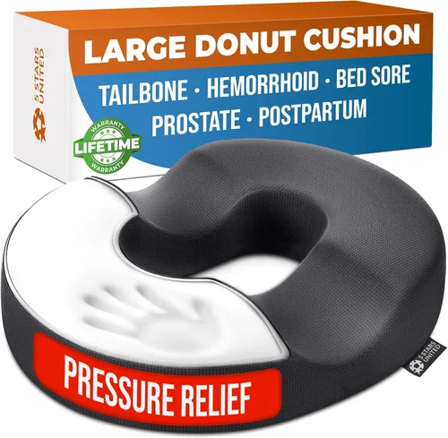 Miniatura 14 de 5 STARS UNITED Almohada de dona para dolor de coxis y hemorroides – Cojín grande de espuma viscoelástica con capa de gel de enfriamiento para zonas