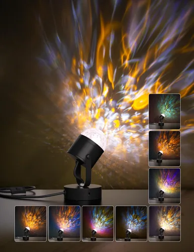 Miniatura 5 de Joyzy Lámpara de Mesa de Ondas Oceánicas Dinámicas Enchufable, Proyector de Luz Nocturna de Ondas de Agua para Habitación, Fiesta, Decoración