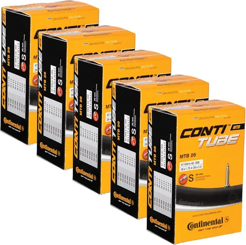 Continental Tubos de bicicleta MTB 26 (1.75-2.25) Presta Valve 1.654 in Tubo de bicicleta - Paquete económico (paquete de 5) Tubo de bicicleta