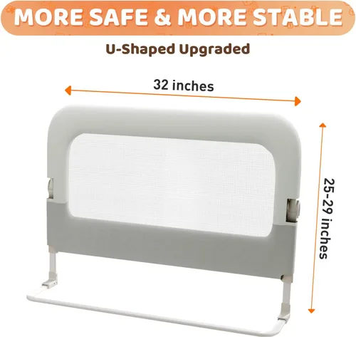 Miniatura 7 de Barandilla de Protección para Cama de Niños Pequeños - Rieles de Seguridad para Cama de Bebé Plegables y de Altura Ajustable de 32 Pulgadas