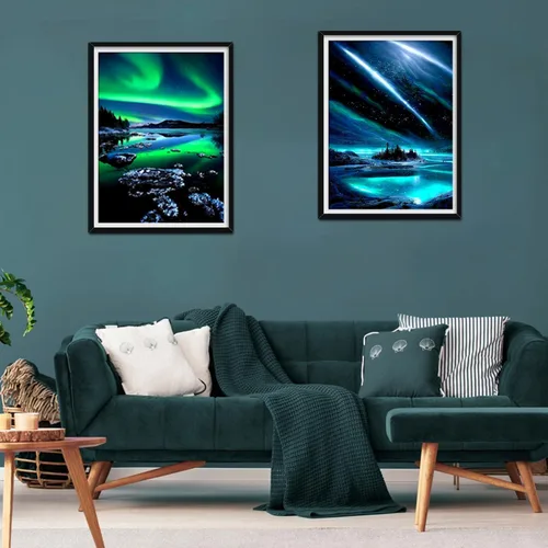 Miniatura 3 de Yunnuo Kits de pintura de diamantes de paisaje para adultos, kits de arte de diamantes 5D DIY, paisajes, puntos de diamantes aurora, luces