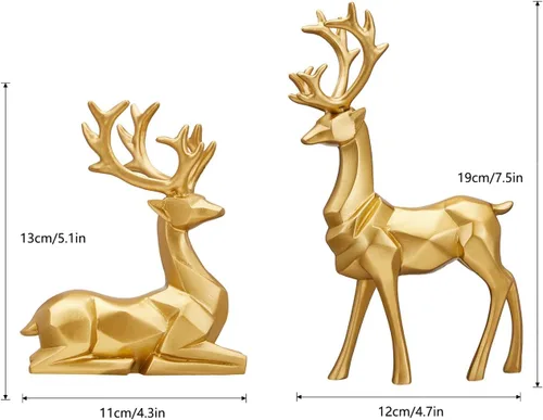Miniatura 5 de Regalo Decorativo Navideño 2 Piezas Escultura de Ciervo 3D Adornos de Ciervo Geométricos Utilizados para Realzar la Atmosfera Festiva Chimenea Mesa