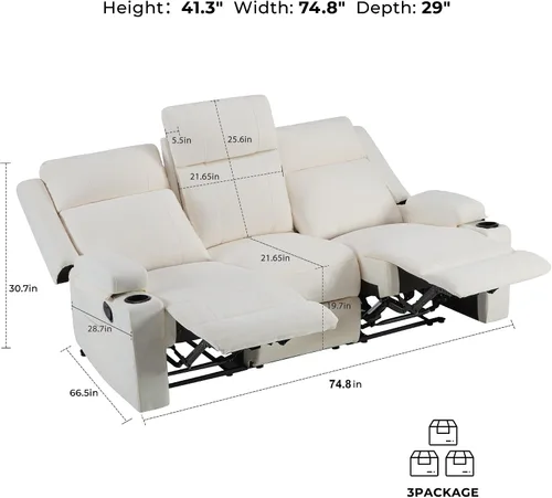 Miniatura 2 de GUEAPY Sofá Reclinable Manual Grande de 3 Plazas de Chenille Sofá Reclinable con Portavasos, Asiento Ancho, Fácil Montaje y Tela Resistente a