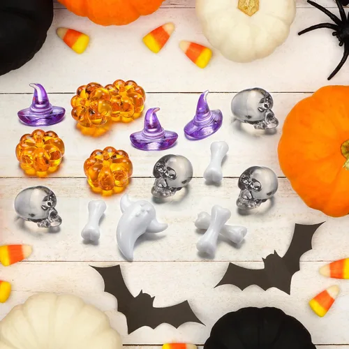 Miniatura 7 de 120 piezas de sombreros de bruja pequeños de calabaza acrílica, cabeza de calavera, huesos de esqueleto, lindos adornos de fantasma, mini acrílico