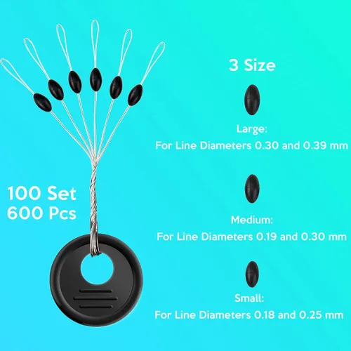 Miniatura 3 de Tapón de goma de pesca Bobber Peg Sinker Stopper Black Oval Bead Texas Rig Flotadores de peso detiene la durabilidad Voltear Terminal Accesorios