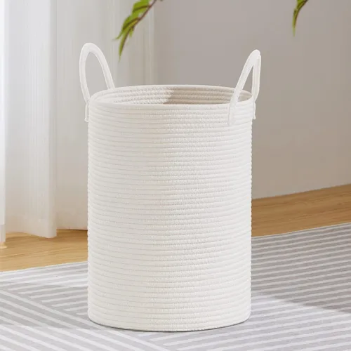 Miniatura 32 de VIPOSCO Cesta de lavandería grande, cesta de almacenamiento de cuerda tejida alta para mantas, juguetes, ropa sucia en la sala de estar, baño, Rayas