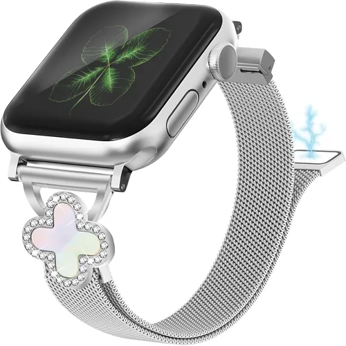 Miniatura 8 de Joyozy Correa delgada de metal compatible con Apple Watch de 38mm 40mm 41mm 42mm 44mm 45mm 46mm 49mm, correa magnética delgada con adornos Dorado