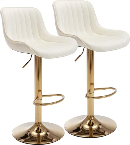 Gold - Juego de 2 taburetes de bar giratorios ajustables en altura de mostrador, moderno taburete de bar de terciopelo con respaldo bajo y Beige