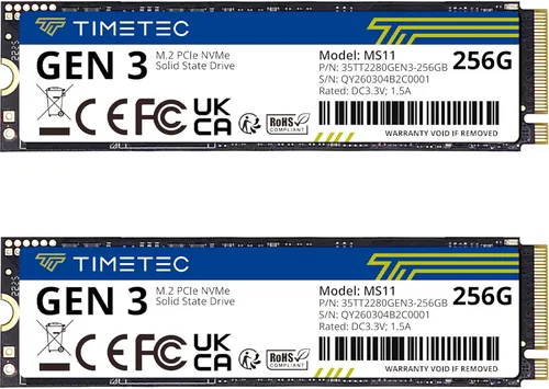 Timetec 256 GBx2 (paquete de 2) SSD NVMe PCIe Gen3x4 8Gb/s M.2 2280 3D NAND TLC 150TBW caché SLC de alto rendimiento Velocidad de lectura/escritura