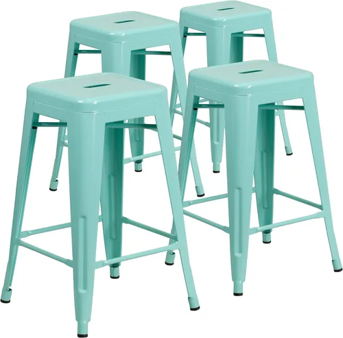 Miniatura 19 de Taburete de 24 pulgadas de alto para interior y exterior con asiento cuadrado., Metal, Negro