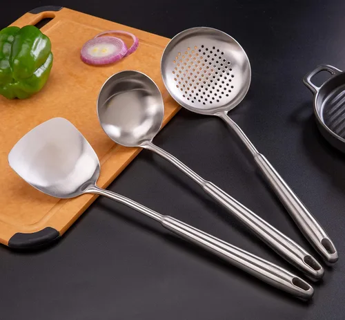 Miniatura 3 de Espátula y cucharón de wok, juego de herramientas de cucharón de espumadera, juego de utensilios de cocina de wok chino, todos los utensilios