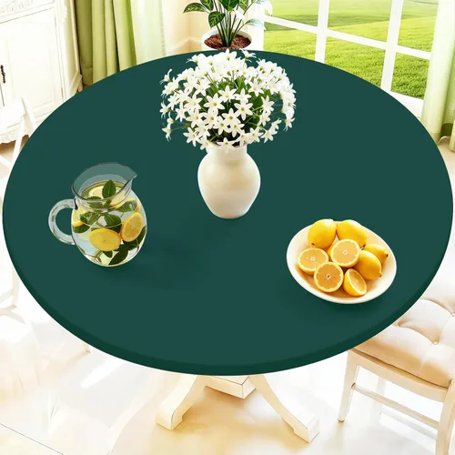 Miniatura 25 de Moosfor Mantel redondo de elastano, elástico ajustable impermeable para mesas de 18 a 24 pulgadas, mantel de picnic elástico lavable para Azul