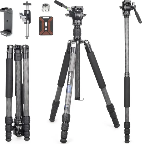 Miniatura 10 de Trípode INNOREL RT45C portátil de fibra de carbono de 10 capas sin cabeza esférica, trípode compacto y ligero para cámara DSLR, videocámara de video