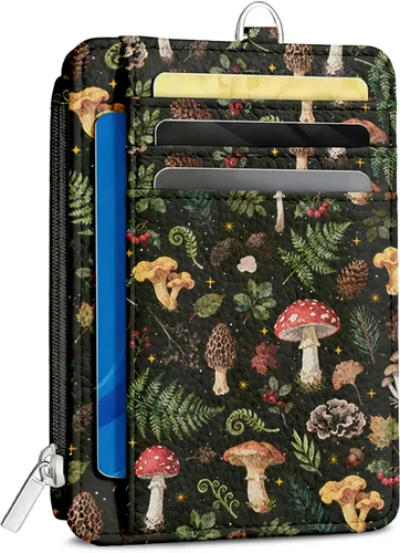 Miniatura 11 de Cartera delgada para mujer - Soporte para tarjetas de crédito con bloqueo RFID, cartera de piel sintética con ventana de identificación y bolsillo