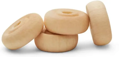 Mini ruedas de madera clásicas, ideales para manualidades, 1/2 pulgada de diámetro, 3/16 pulgadas de grosor, agujero de 1/8 pulgadas, paquete de 50